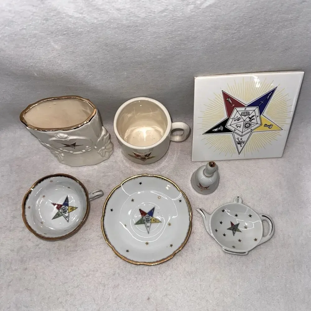 Vintage Lot 7 Ceramic Items (OES) Order of the Eastern Star Masonic Freemasonry